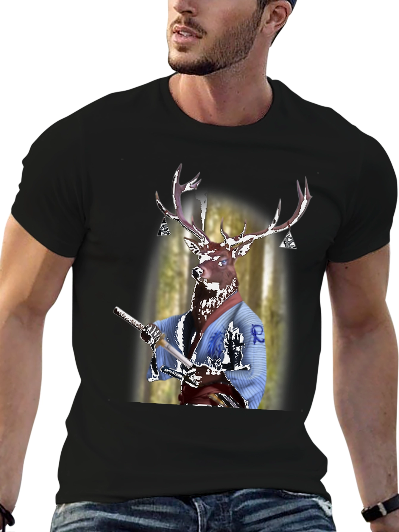 Deer Samurai T-Shirt - Unique Graphic Tee