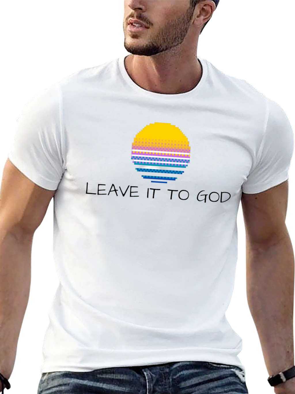 Leave it to God Pixel Sunset Graphic T-Shirt