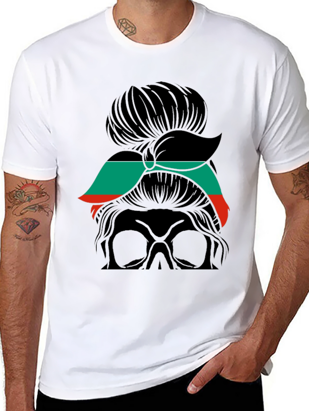 Messy Bun Skull T-Shirt - Stylish & Edgy