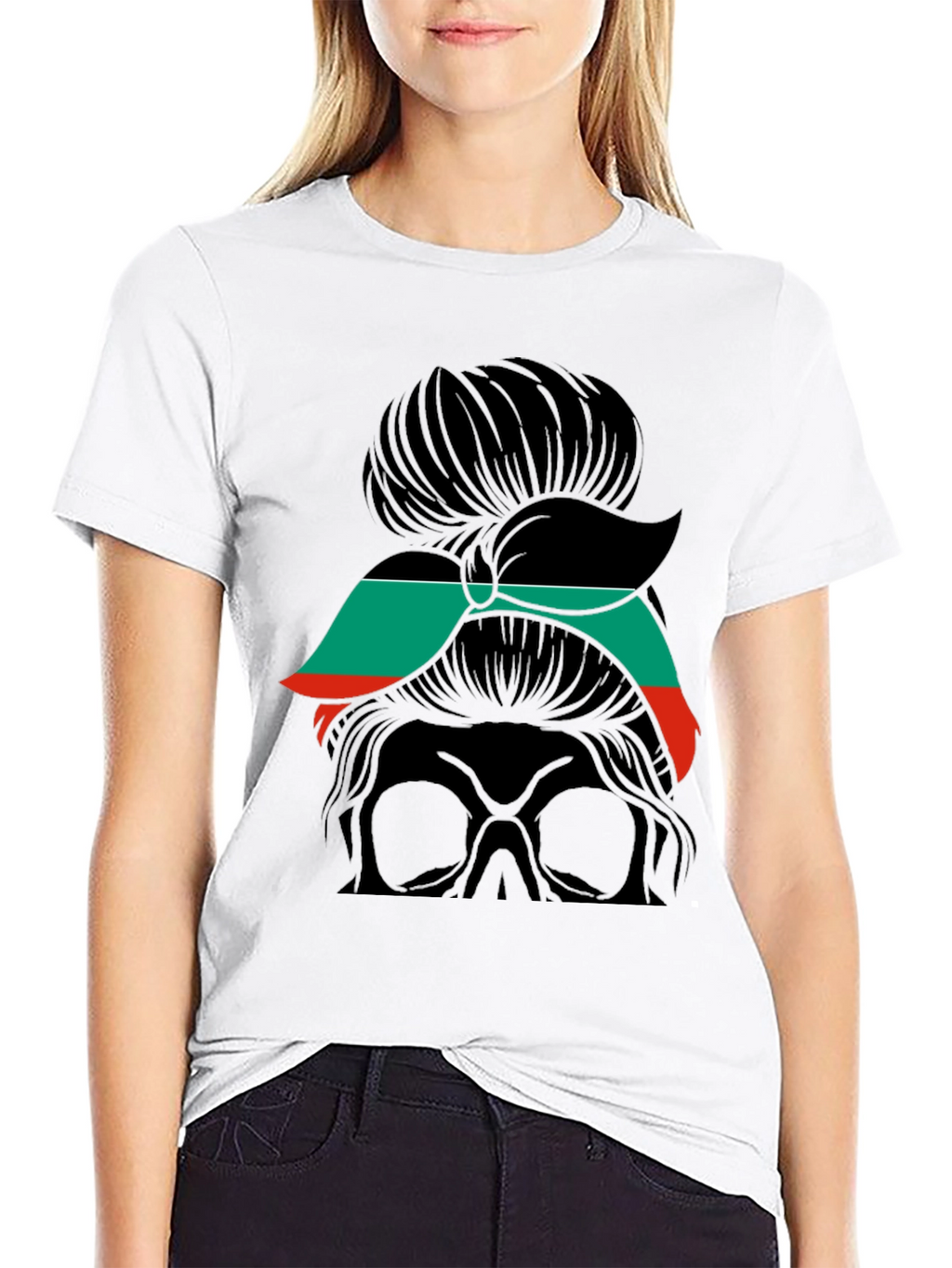 Messy Bun Skull T-Shirt - Stylish & Edgy