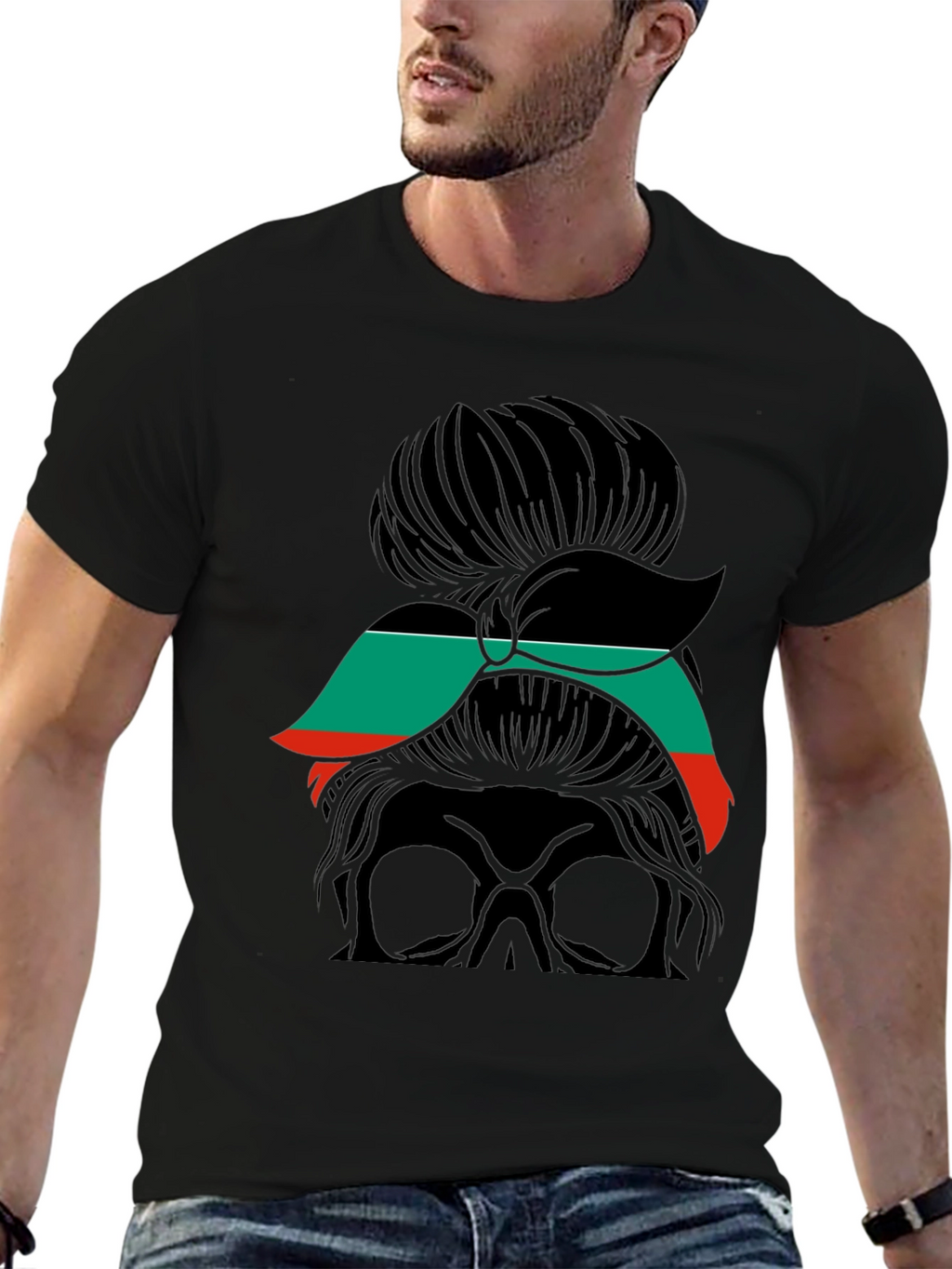 Messy Bun Skull T-Shirt - Stylish & Edgy