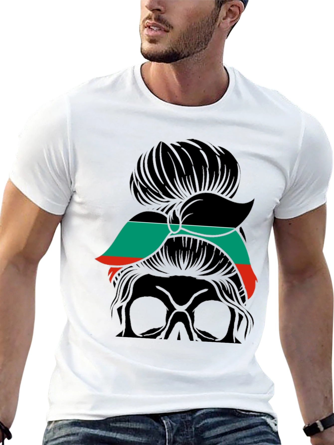 Messy Bun Skull T-Shirt - Stylish & Edgy