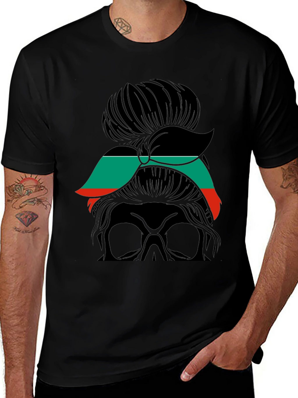 Messy Bun Skull T-Shirt - Stylish & Edgy