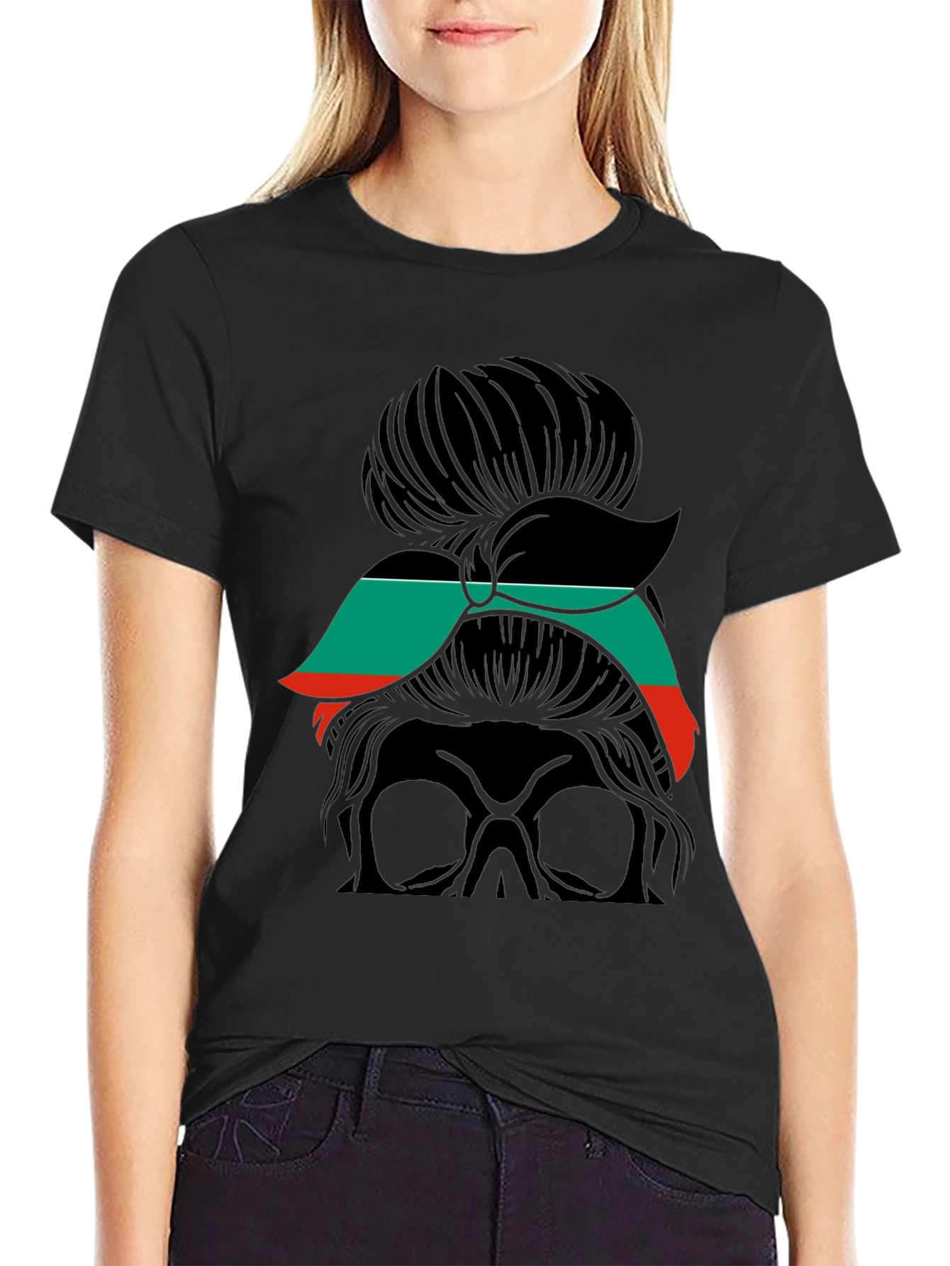 Messy Bun Skull T-Shirt - Stylish & Edgy