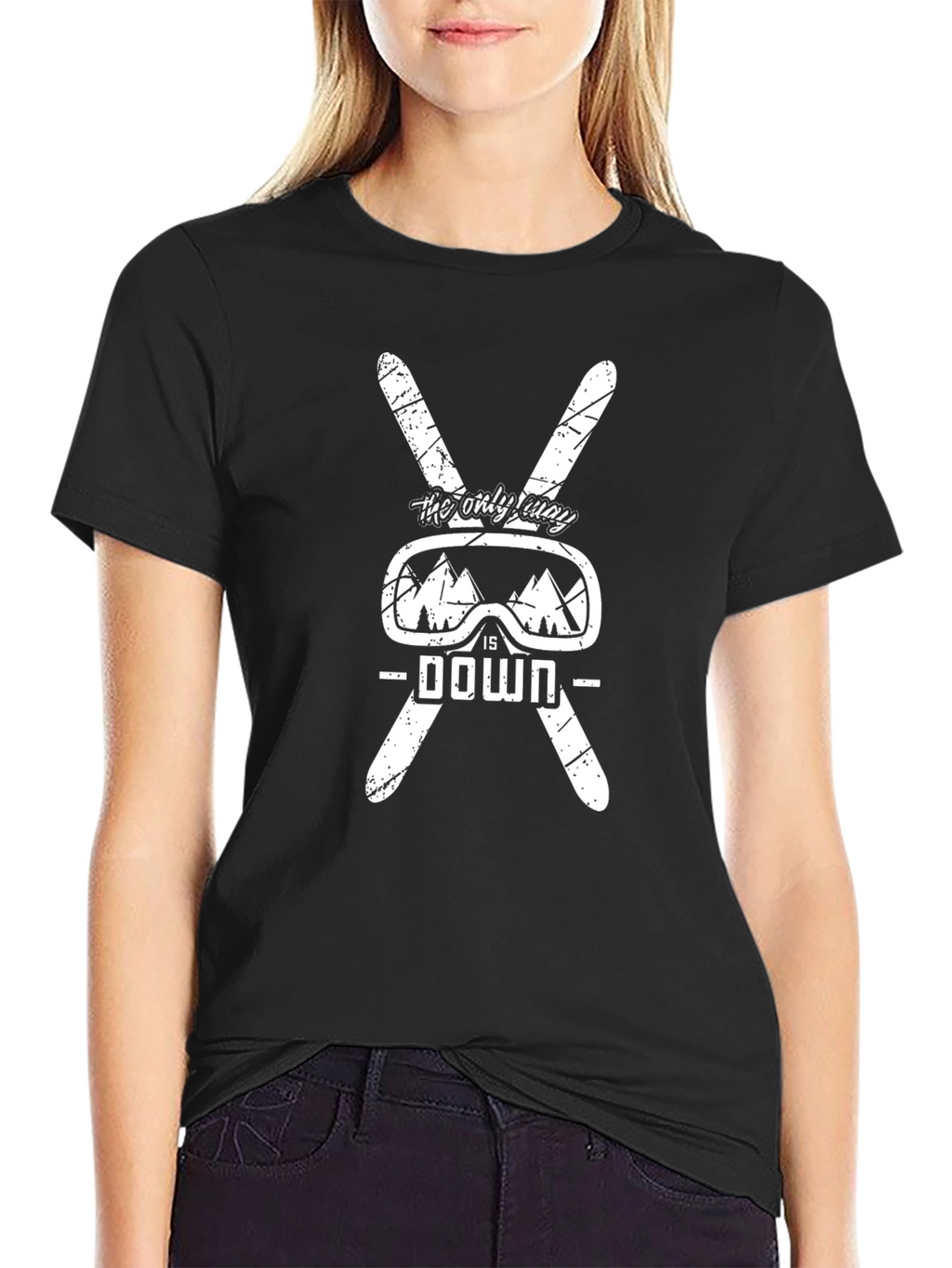 Ski Down Graphic Tee - Black Cotton Shirt