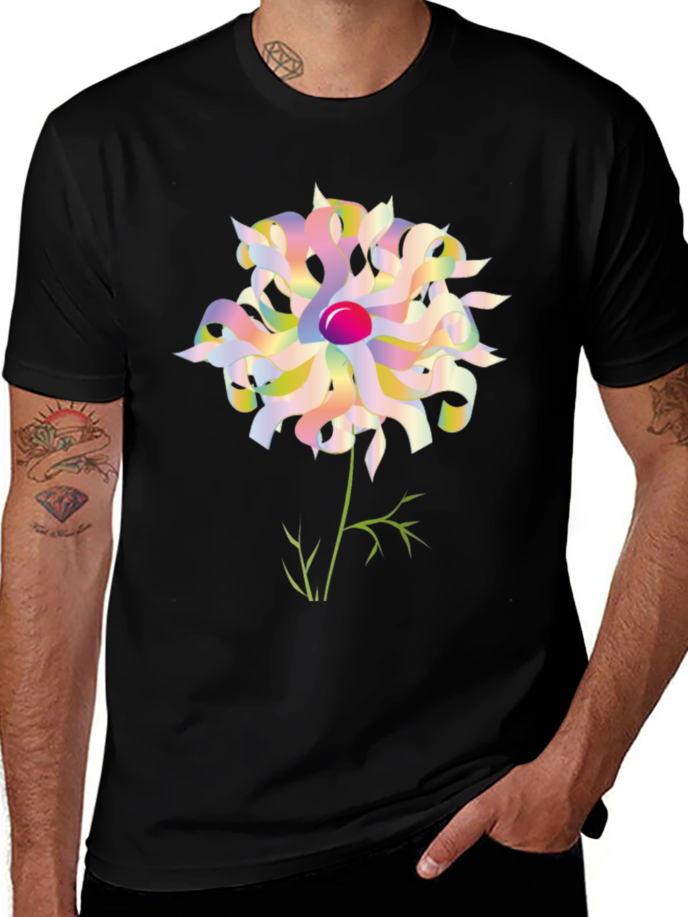 Abstract Floral Graphic Tee - Black Unisex Shirt