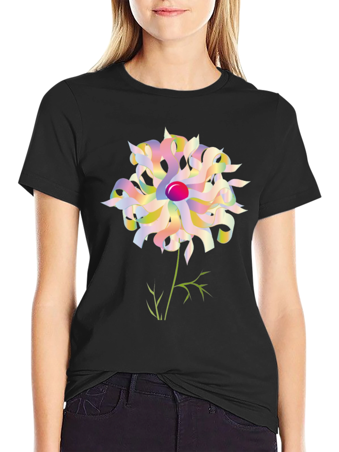 Abstract Floral Graphic Tee - Black Unisex Shirt