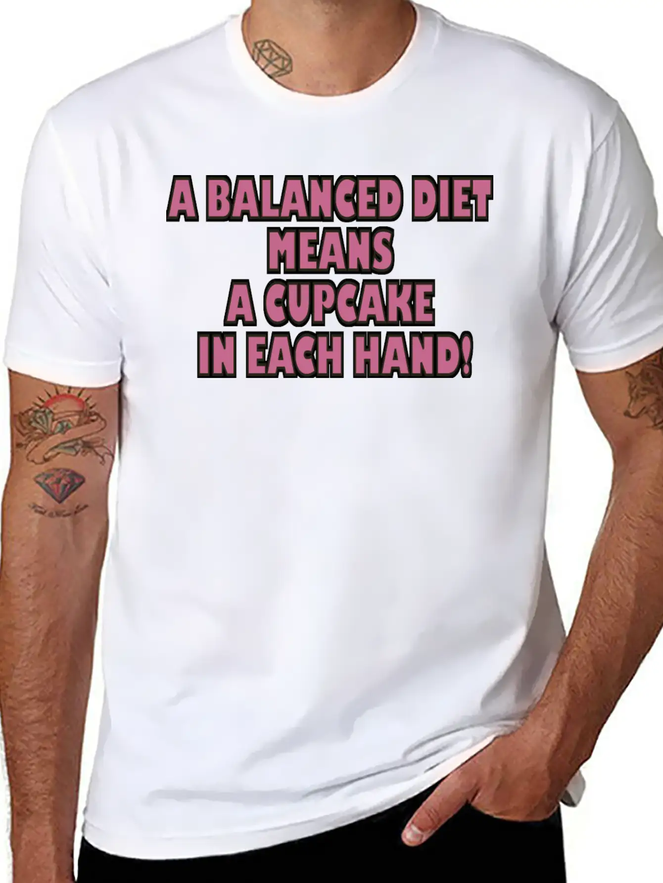 A BALANCED DIET MEANS A CUPCAKE IN EACH HAND Classic Cotton Tee – Unisex Comfort For Any Season