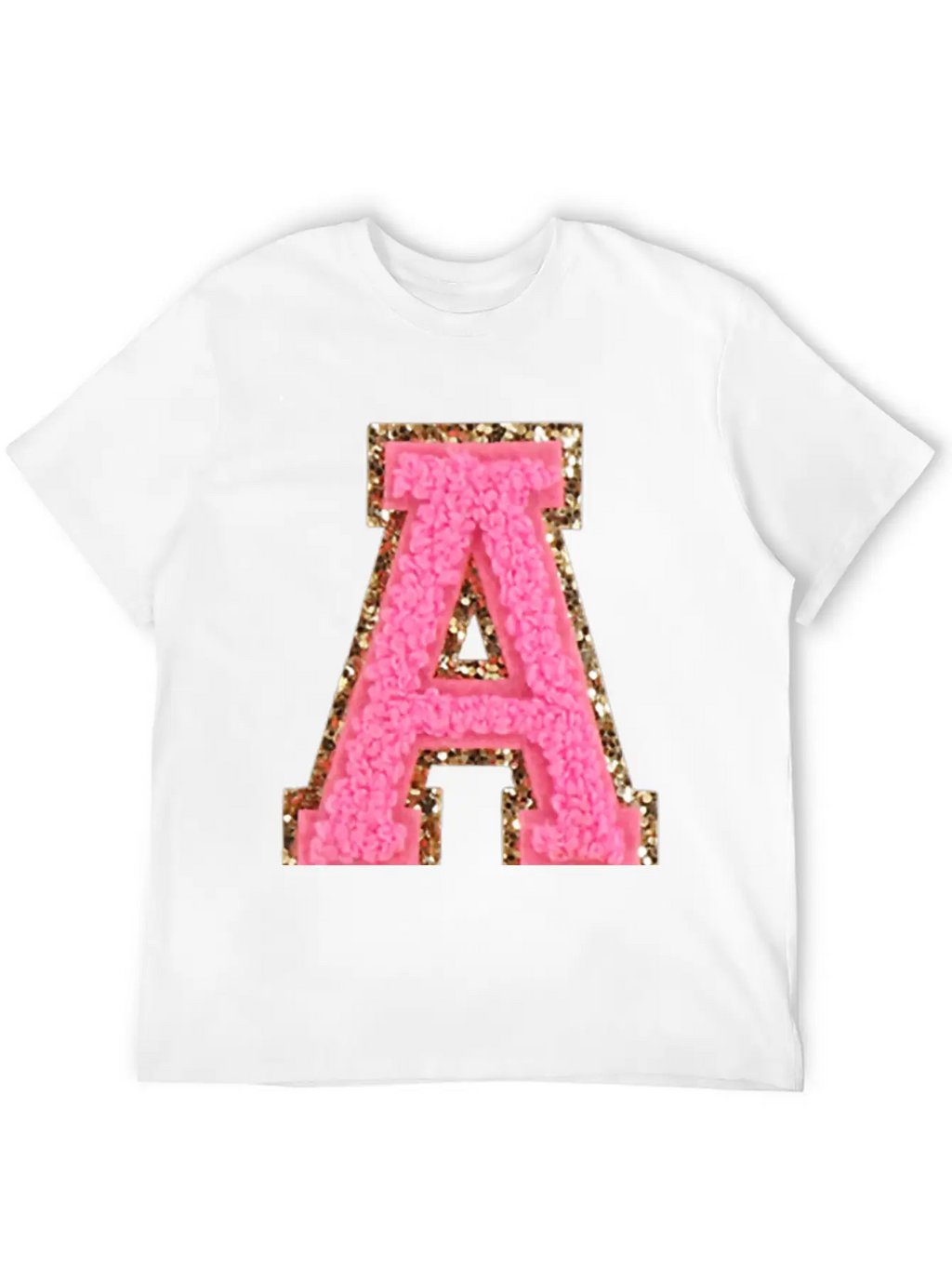 A Bubblegum Glitter Varsity Letter Patches Modern Fit Casual T-Shirt – Clean And Versatile Design