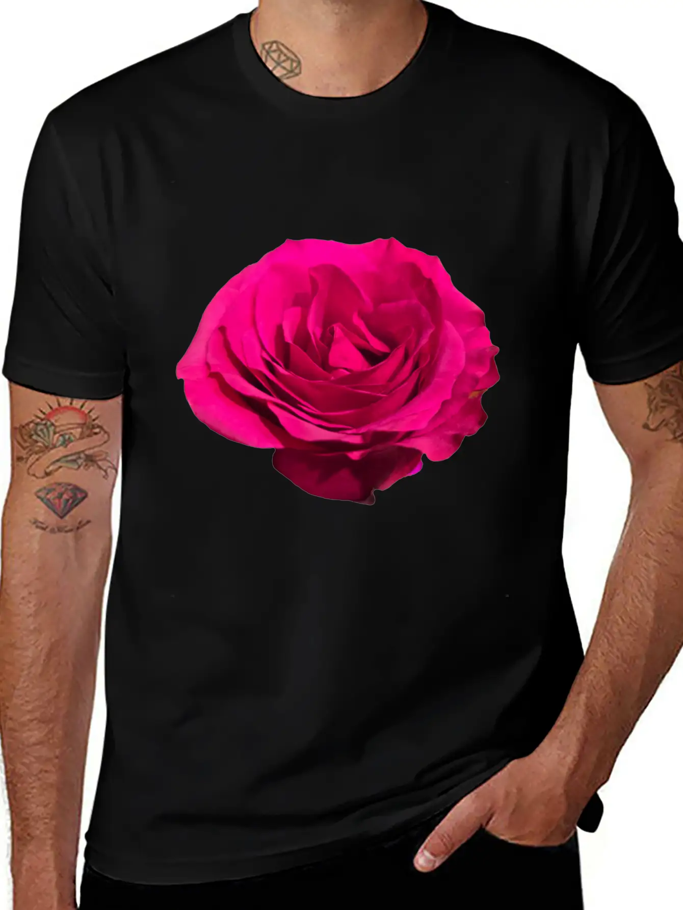 A Dark Pink Rose Filly Open In Full Bloom Sticker Breathable Graphic T-Shirt – Perfect For Casual Days
