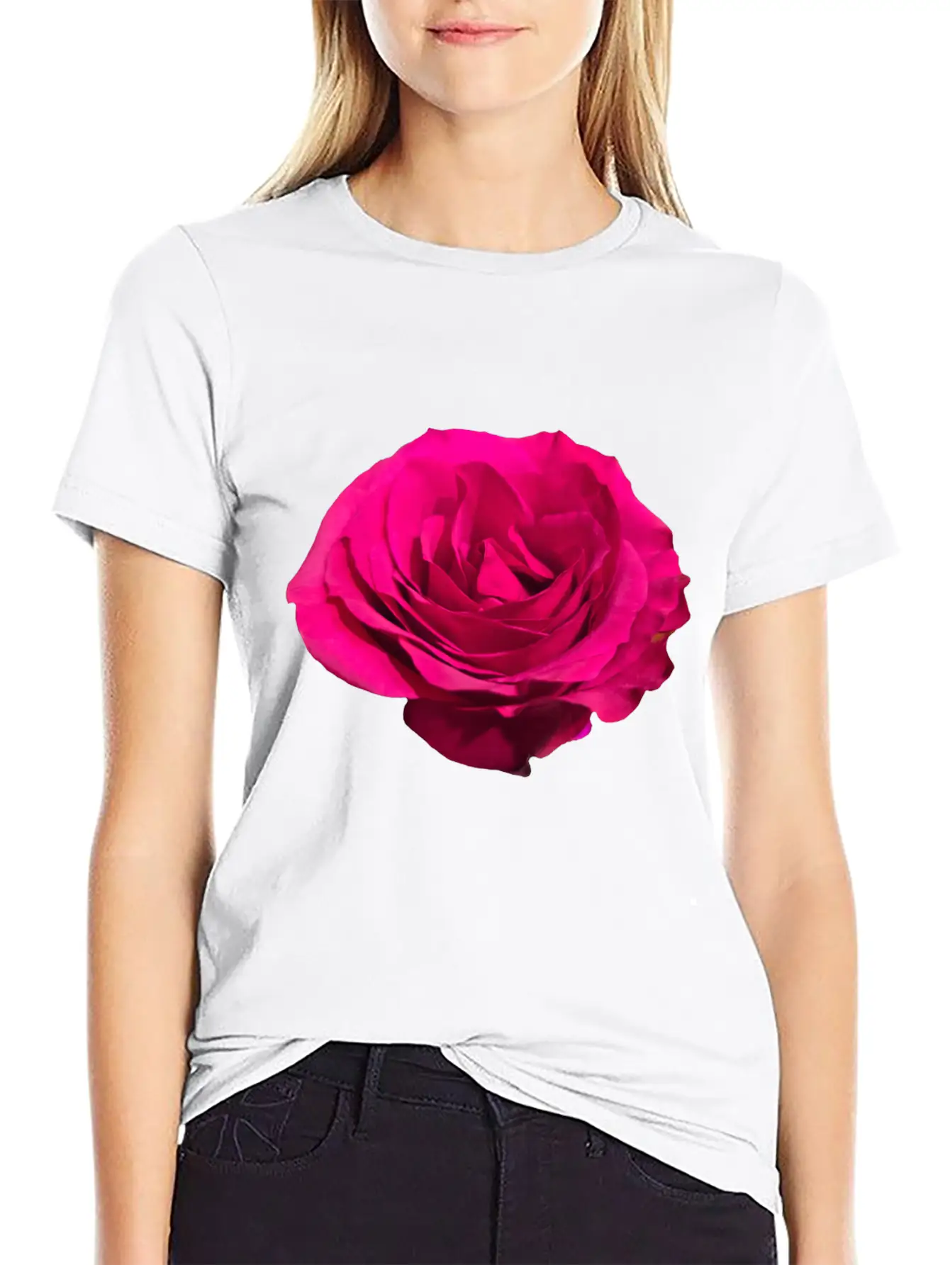 A Dark Pink Rose Filly Open In Full Bloom Sticker Breathable Graphic T-Shirt – Perfect For Casual Days