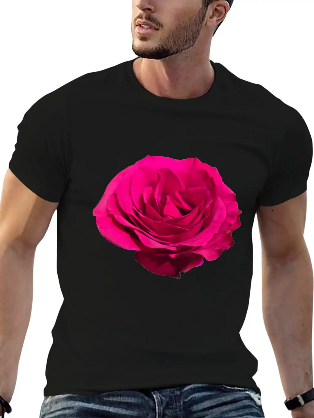 A Dark Pink Rose Filly Open In Full Bloom Sticker Breathable Graphic T-Shirt – Perfect For Casual Days