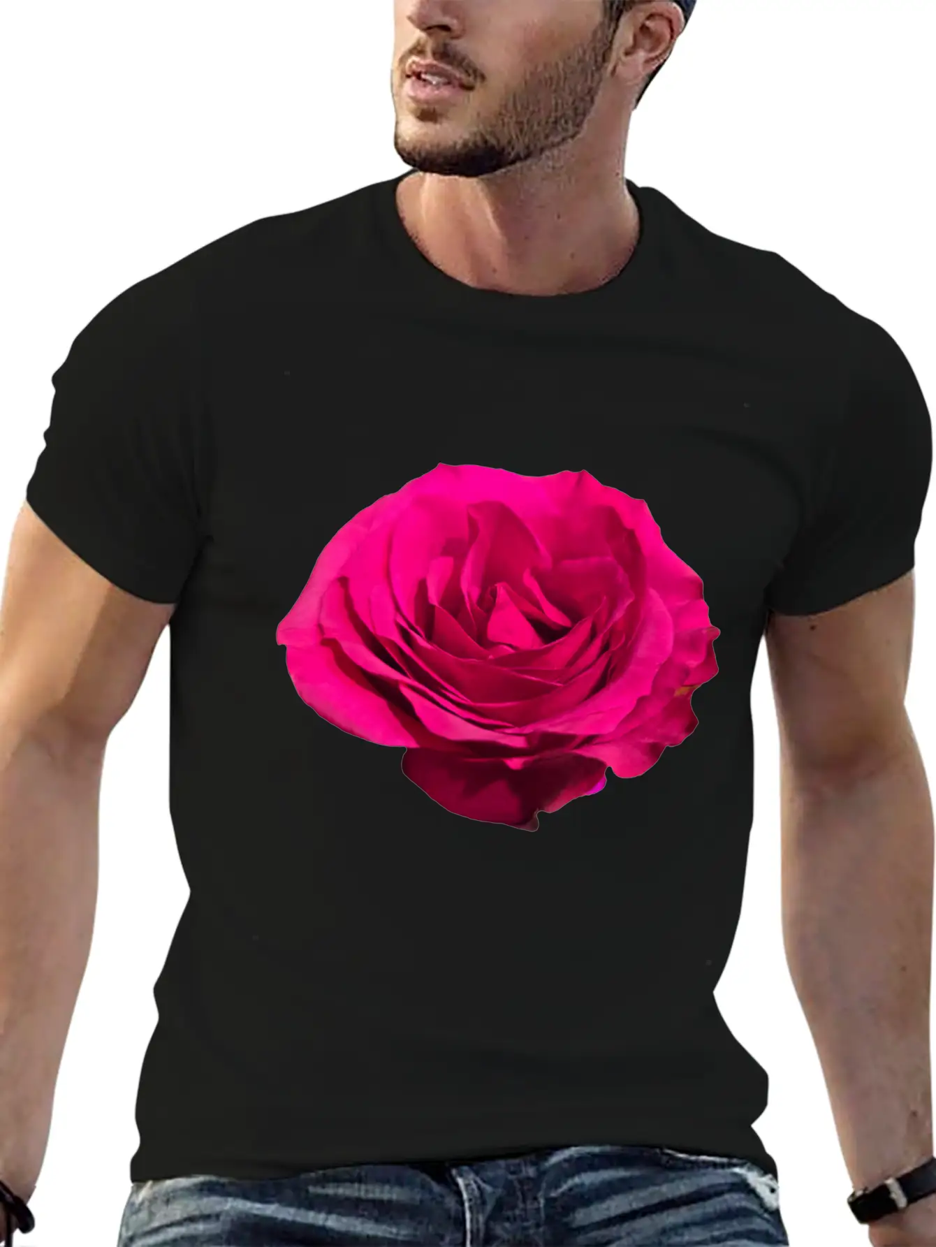 A Dark Pink Rose Filly Open In Full Bloom Sticker Breathable Graphic T-Shirt – Perfect For Casual Days