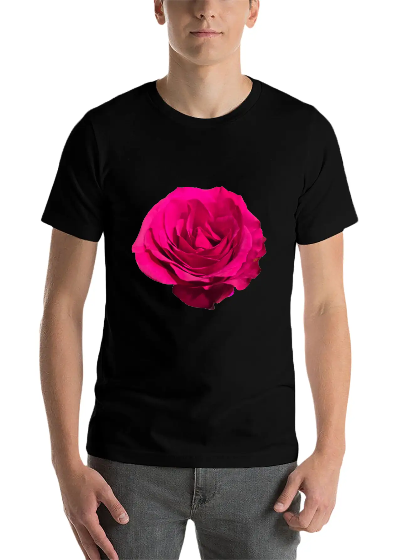 A Dark Pink Rose Filly Open In Full Bloom Sticker Breathable Graphic T-Shirt – Perfect For Casual Days