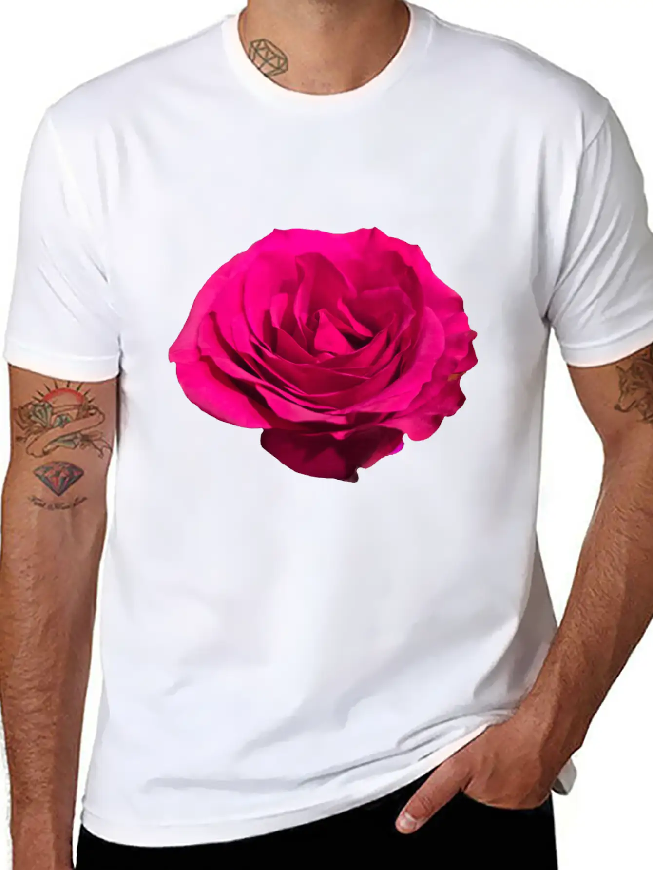 A Dark Pink Rose Filly Open In Full Bloom Sticker Breathable Graphic T-Shirt – Perfect For Casual Days
