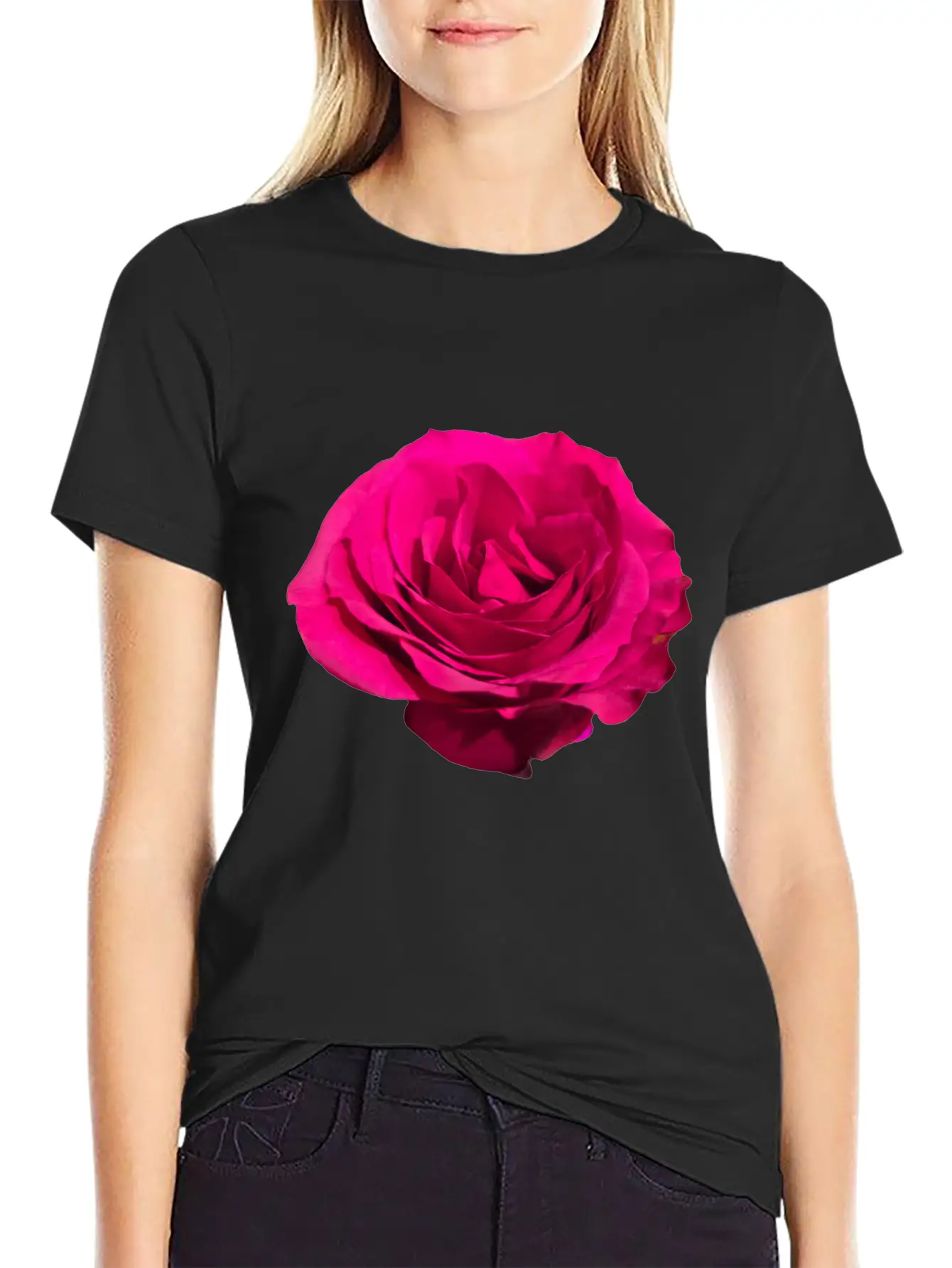 A Dark Pink Rose Filly Open In Full Bloom Sticker Breathable Graphic T-Shirt – Perfect For Casual Days