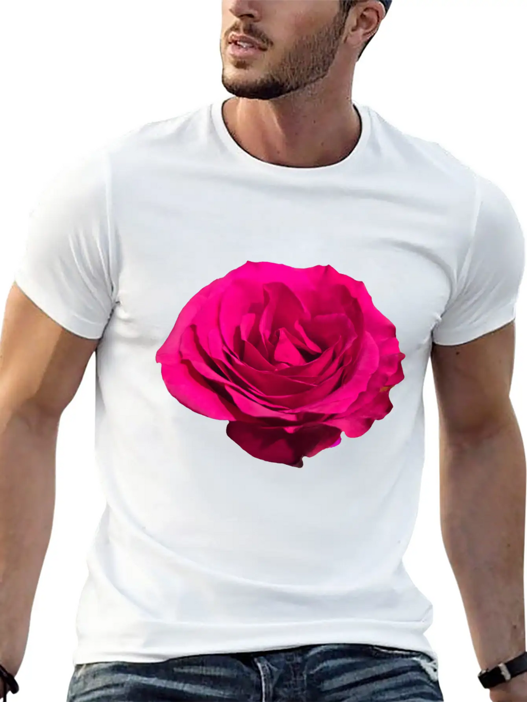 A Dark Pink Rose Filly Open In Full Bloom Sticker Breathable Graphic T-Shirt – Perfect For Casual Days