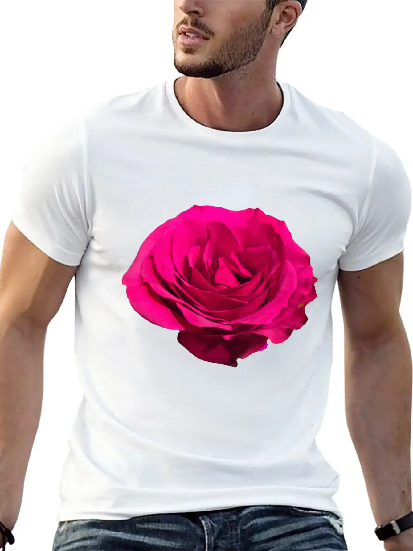 A Dark Pink Rose Filly Open In Full Bloom Sticker Breathable Graphic T-Shirt – Perfect For Casual Days
