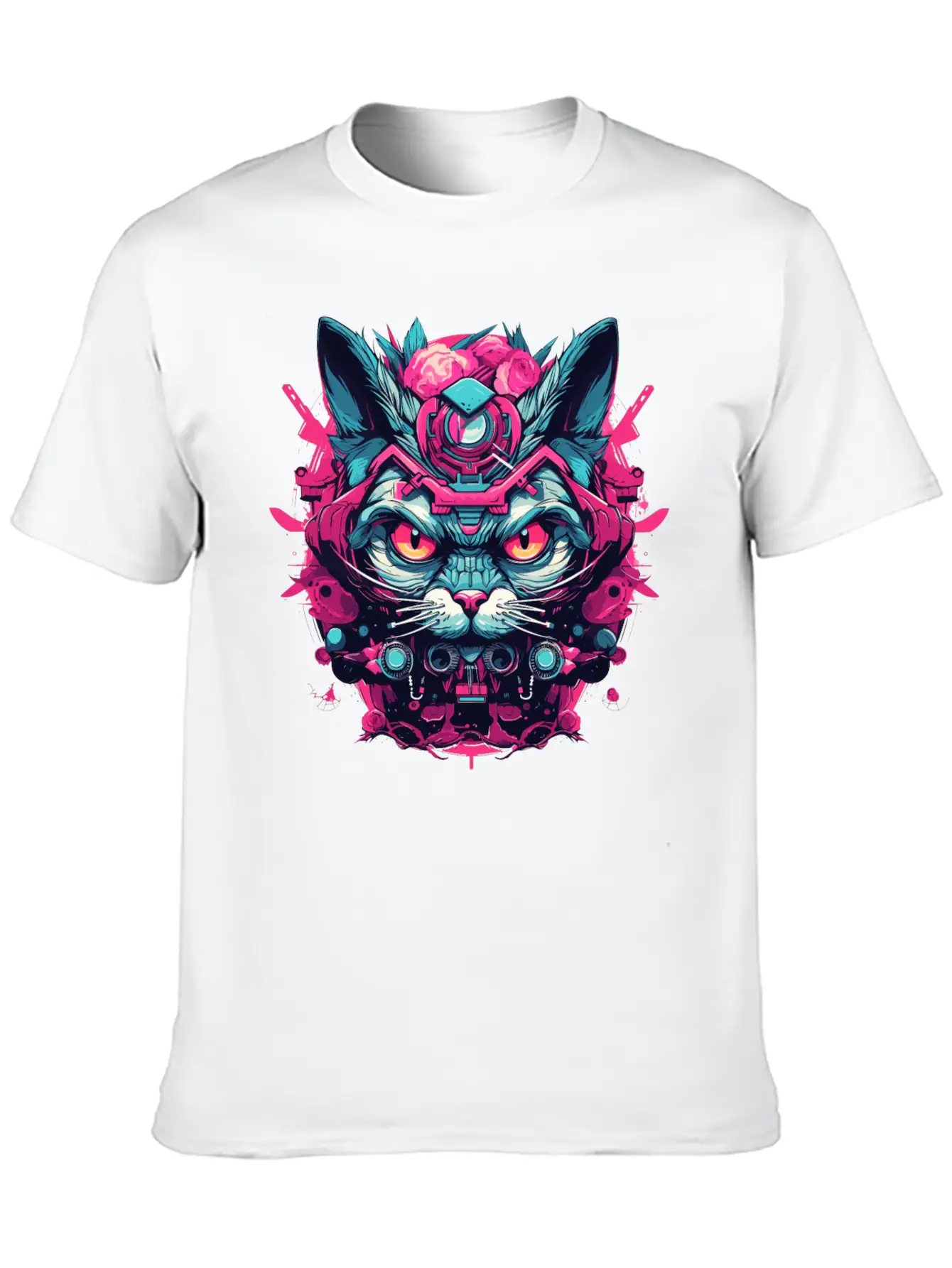A Funny Cat Mascot Design In Cyberpunk Style Essential Cotton Tee For Daily Outfits – Unisex Style