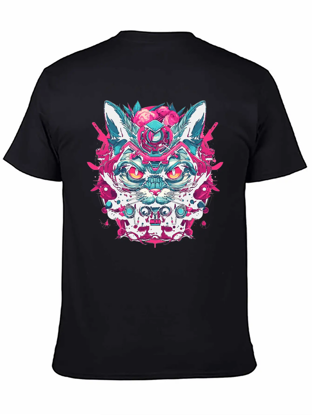 A Funny Cat Mascot Design In Cyberpunk Style Essential Cotton Tee For Daily Outfits – Unisex Style