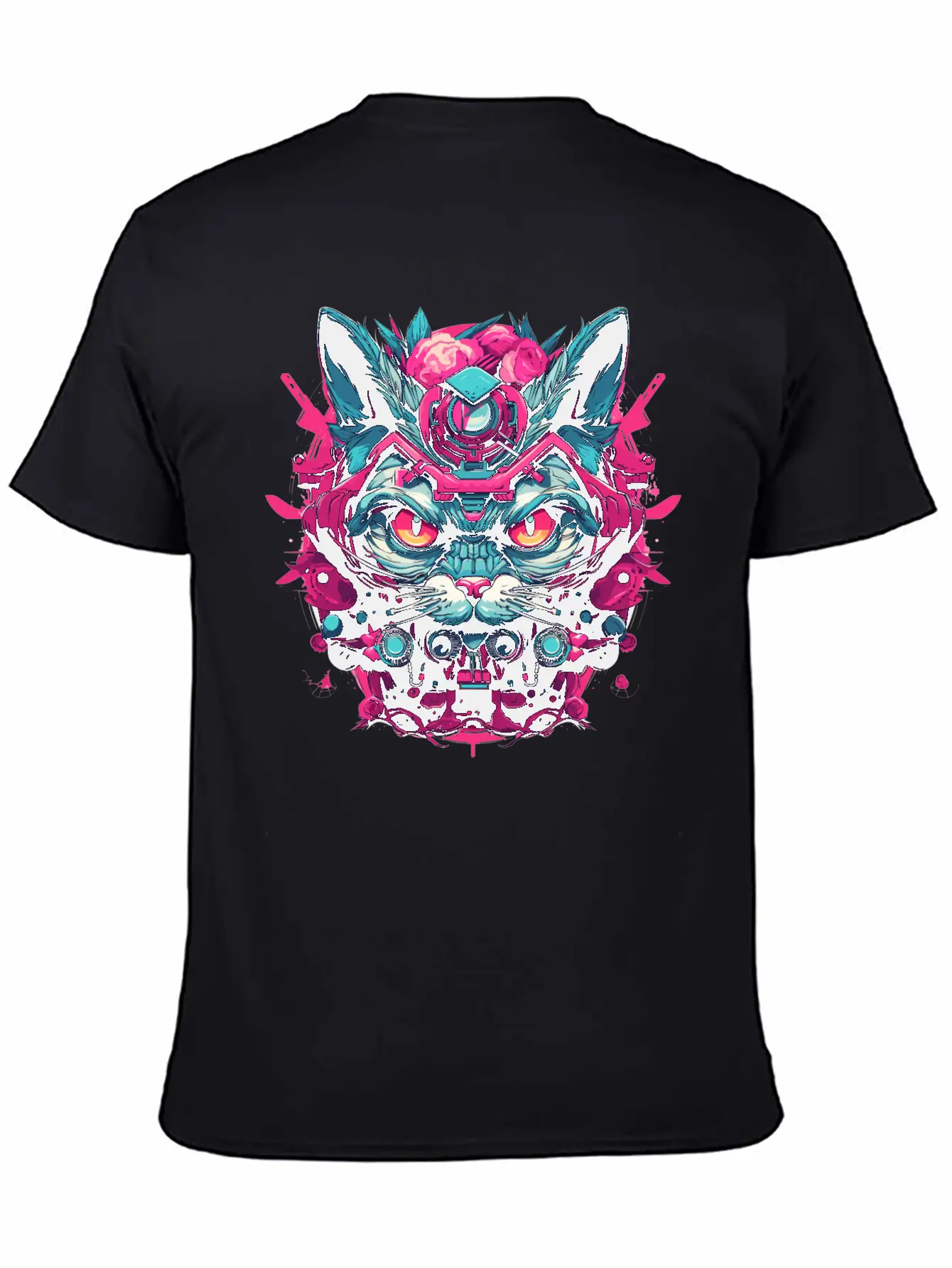 A Funny Cat Mascot Design In Cyberpunk Style Essential Cotton Tee For Daily Outfits – Unisex Style
