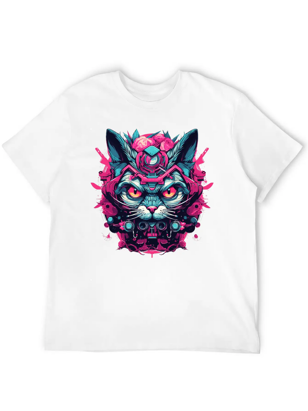A Funny Cat Mascot Design In Cyberpunk Style Essential Cotton Tee For Daily Outfits – Unisex Style