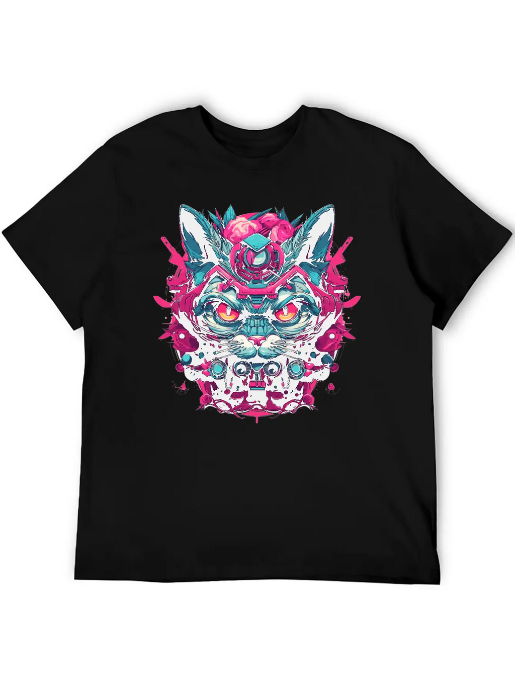 A Funny Cat Mascot Design In Cyberpunk Style Essential Cotton Tee For Daily Outfits – Unisex Style