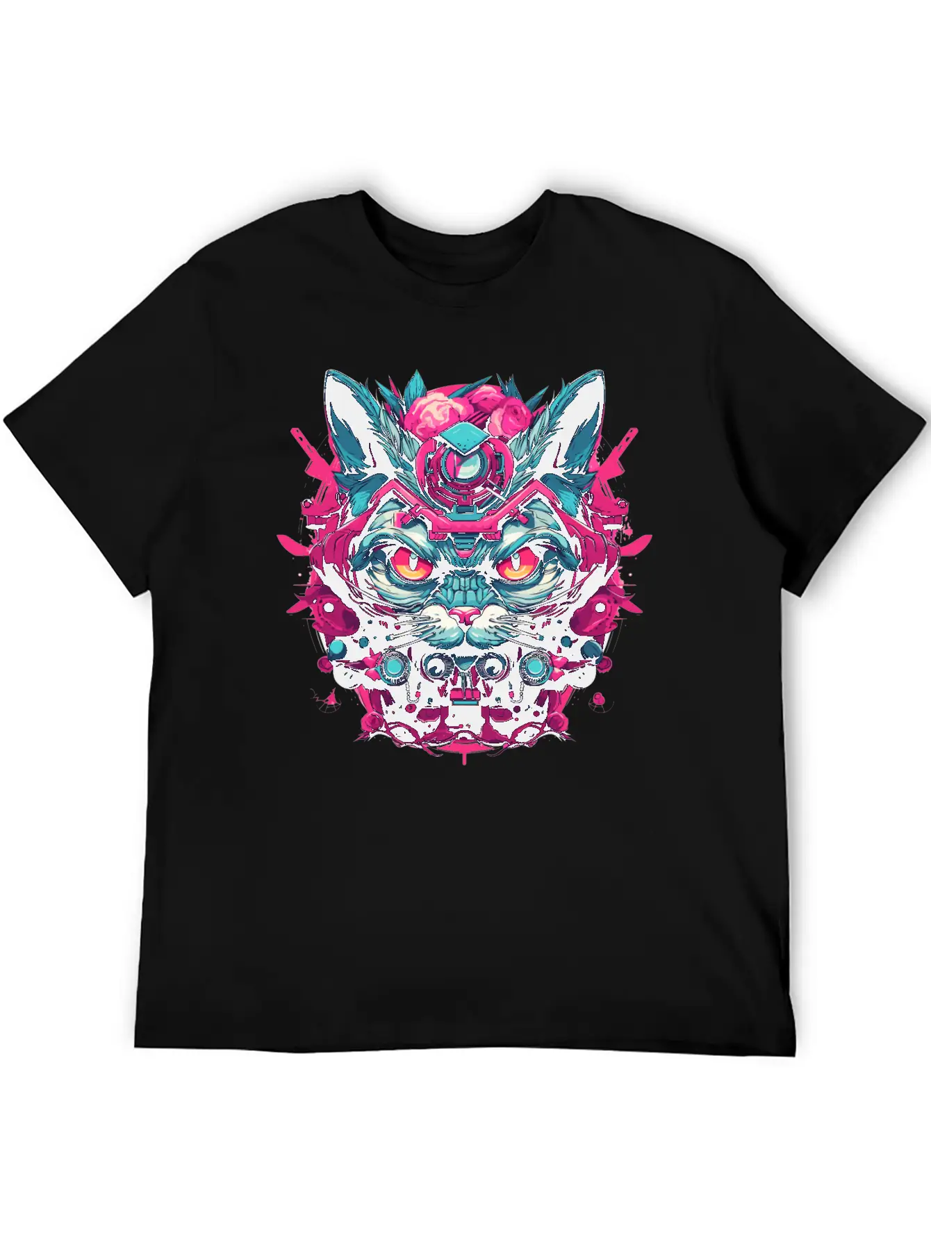 A Funny Cat Mascot Design In Cyberpunk Style Essential Cotton Tee For Daily Outfits – Unisex Style