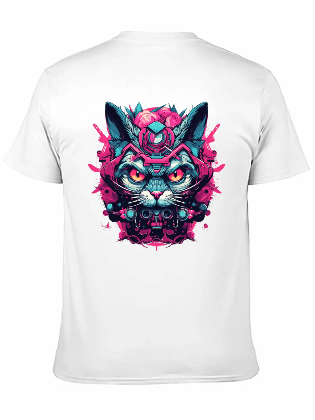 A Funny Cat Mascot Design In Cyberpunk Style Essential Cotton Tee For Daily Outfits – Unisex Style