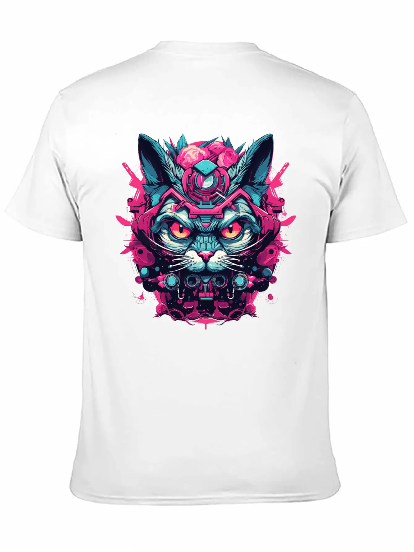 A Funny Cat Mascot Design In Cyberpunk Style Essential Cotton Tee For Daily Outfits – Unisex Style
