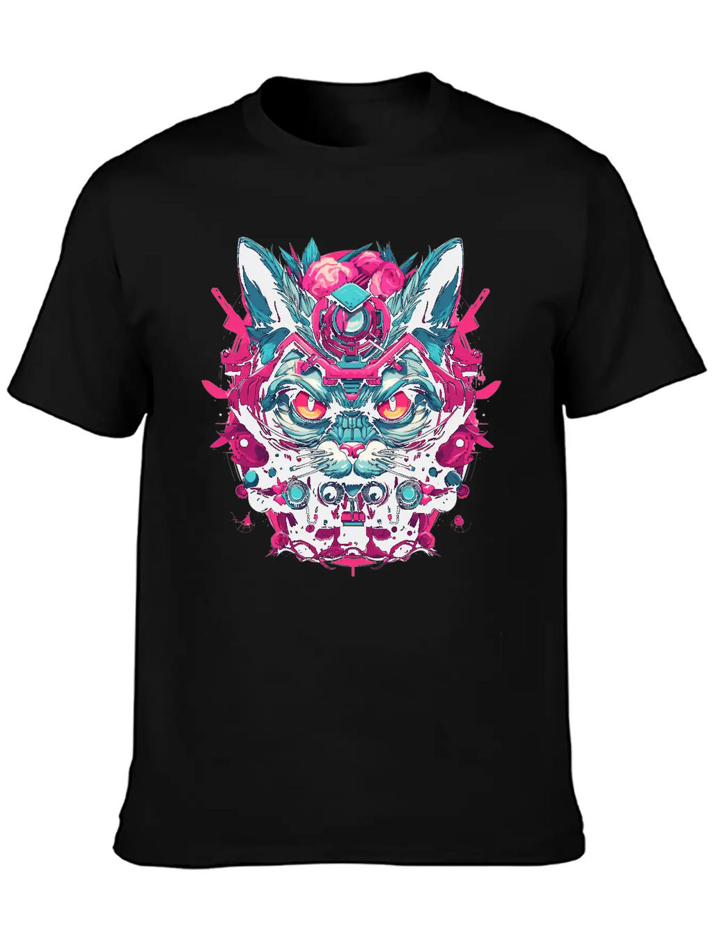 A Funny Cat Mascot Design In Cyberpunk Style Essential Cotton Tee For Daily Outfits – Unisex Style