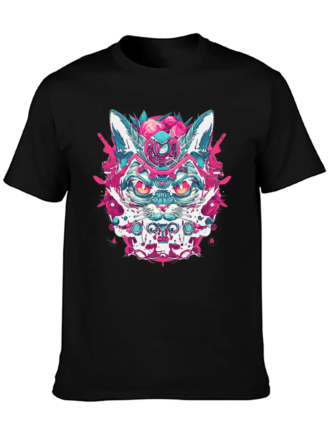 A Funny Cat Mascot Design In Cyberpunk Style Essential Cotton Tee For Daily Outfits – Unisex Style