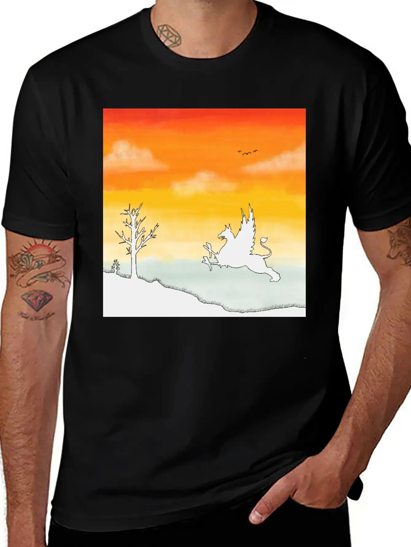 A Griffin In The Desert Sunset Basic Graphic T-Shirt – Daily Comfort In Soft Cotton
