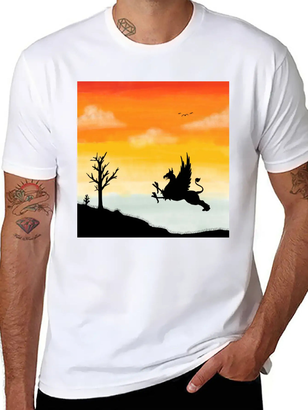 A Griffin In The Desert Sunset Basic Graphic T-Shirt – Daily Comfort In Soft Cotton