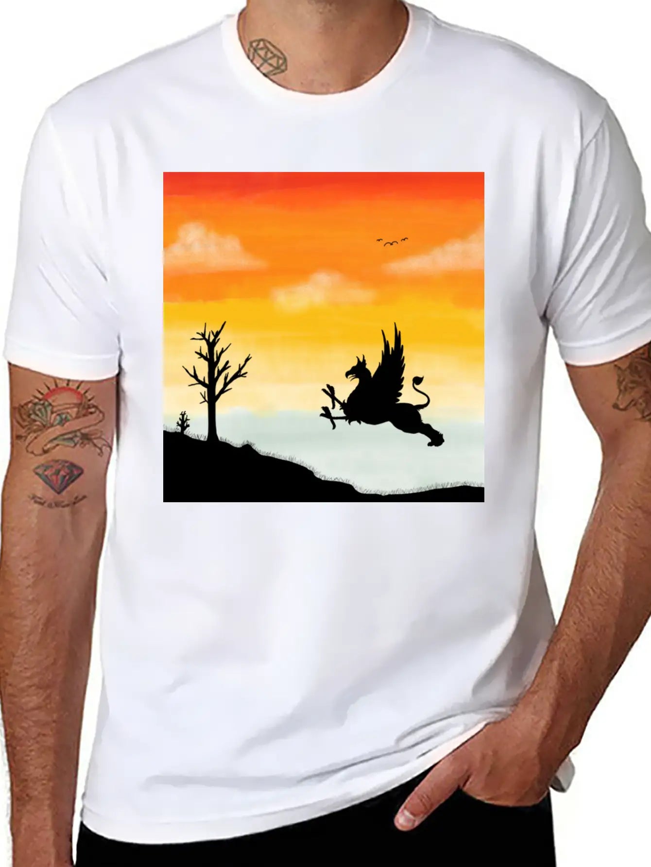 A Griffin In The Desert Sunset Basic Graphic T-Shirt – Daily Comfort In Soft Cotton
