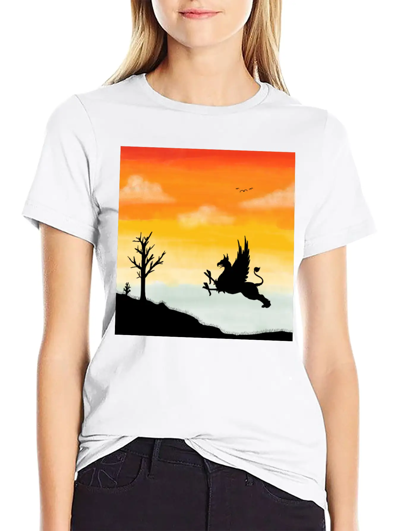 A Griffin In The Desert Sunset Basic Graphic T-Shirt – Daily Comfort In Soft Cotton