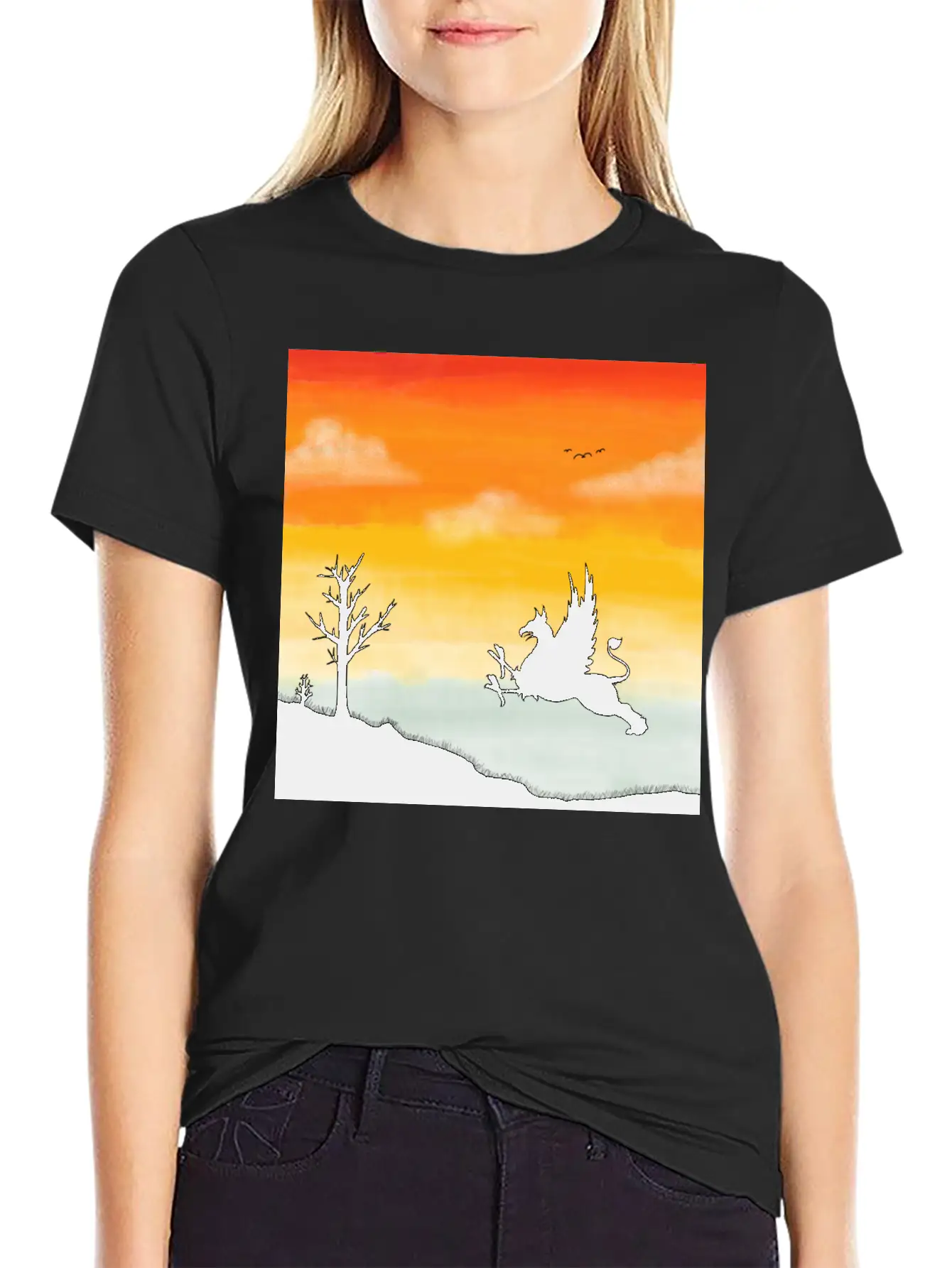 A Griffin In The Desert Sunset Basic Graphic T-Shirt – Daily Comfort In Soft Cotton