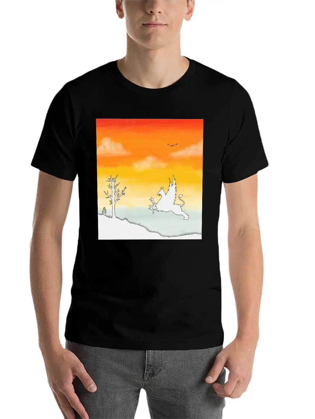 A Griffin In The Desert Sunset Basic Graphic T-Shirt – Daily Comfort In Soft Cotton