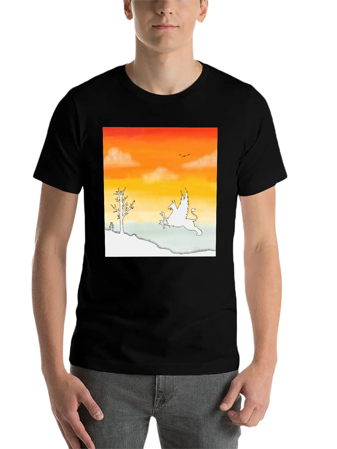 A Griffin In The Desert Sunset Basic Graphic T-Shirt – Daily Comfort In Soft Cotton