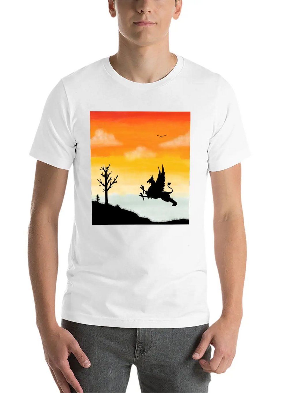 A Griffin In The Desert Sunset Basic Graphic T-Shirt – Daily Comfort In Soft Cotton
