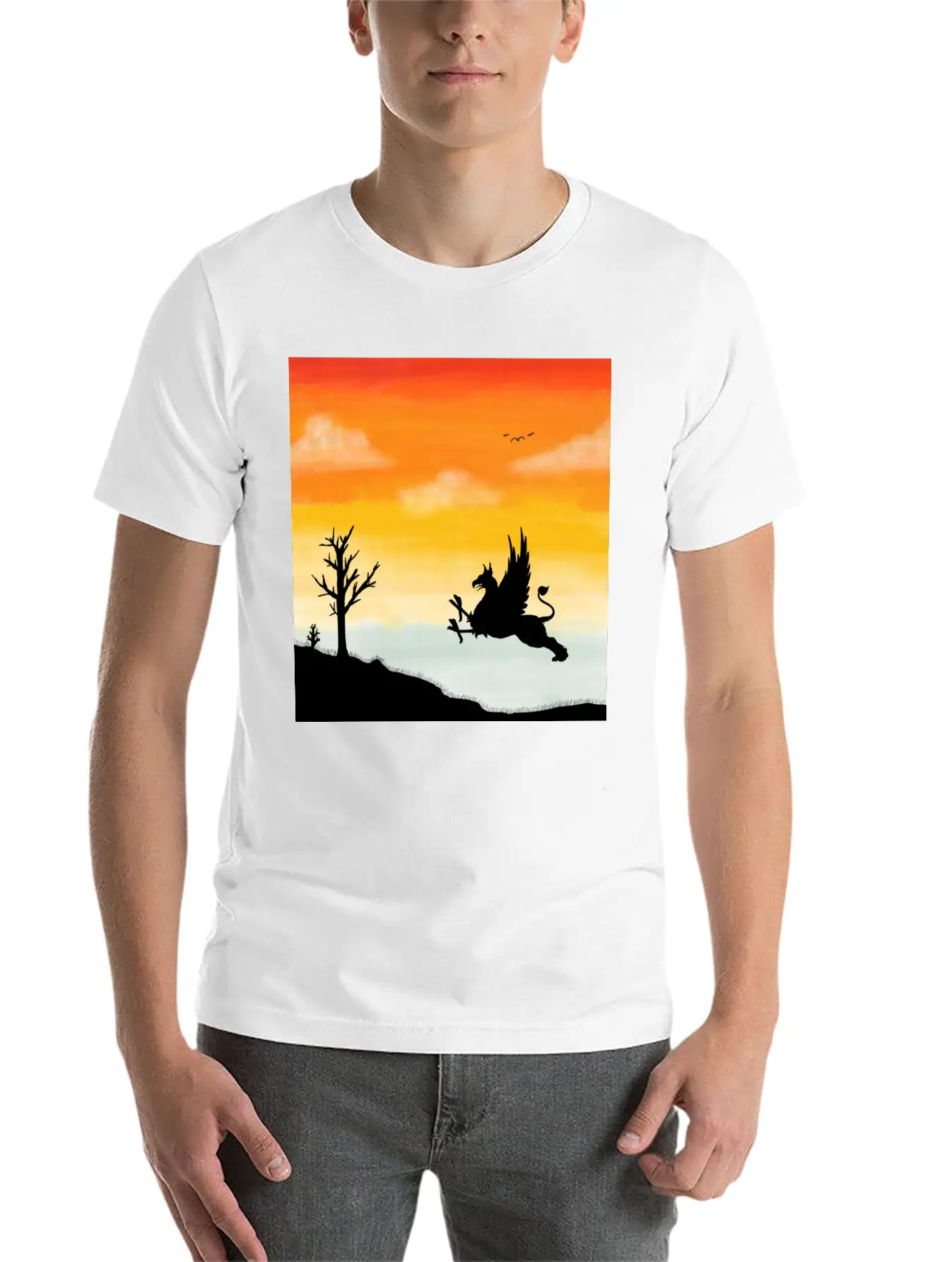 A Griffin In The Desert Sunset Basic Graphic T-Shirt – Daily Comfort In Soft Cotton