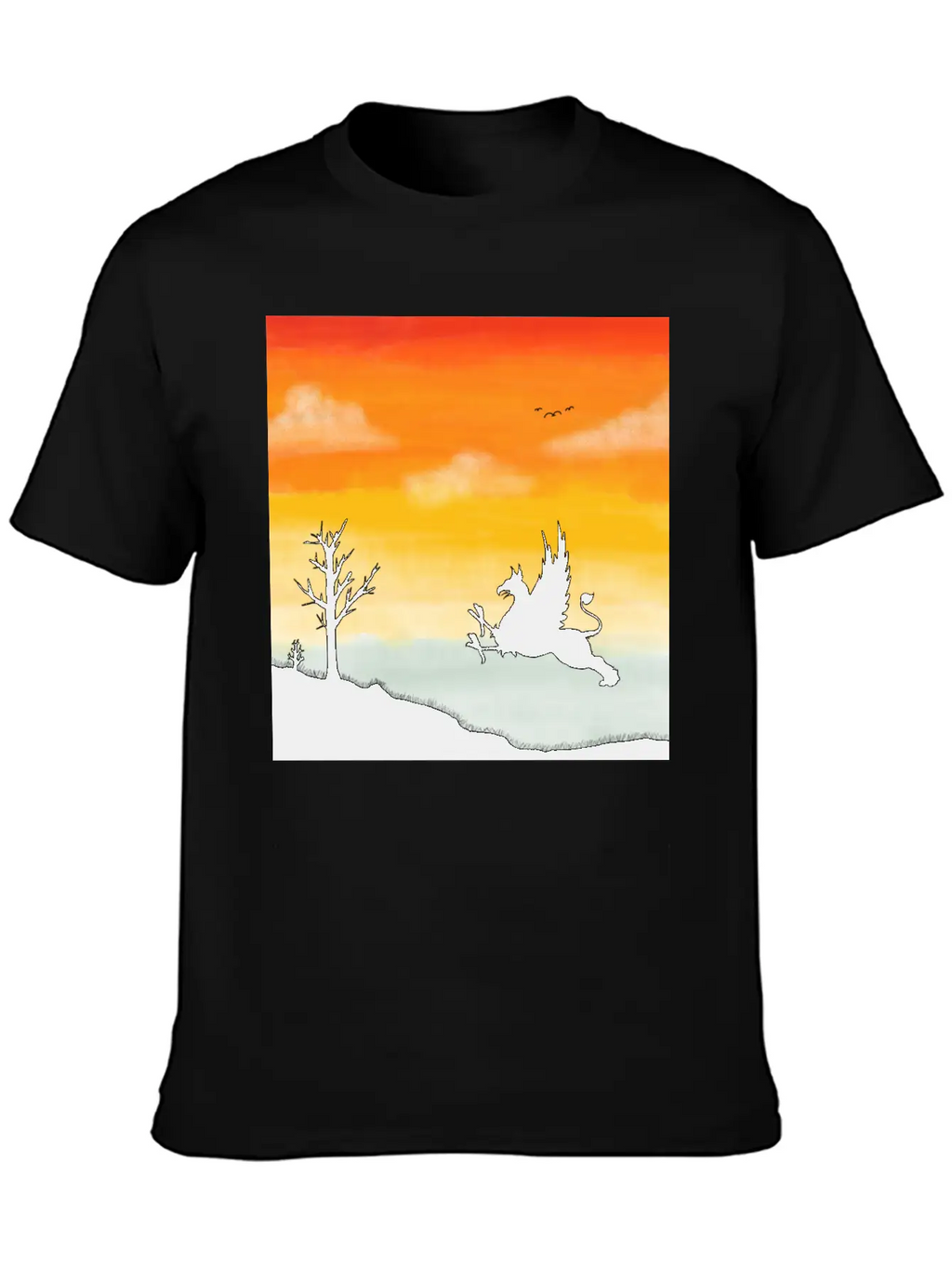 A Griffin In The Desert Sunset Basic Graphic T-Shirt – Daily Comfort In Soft Cotton
