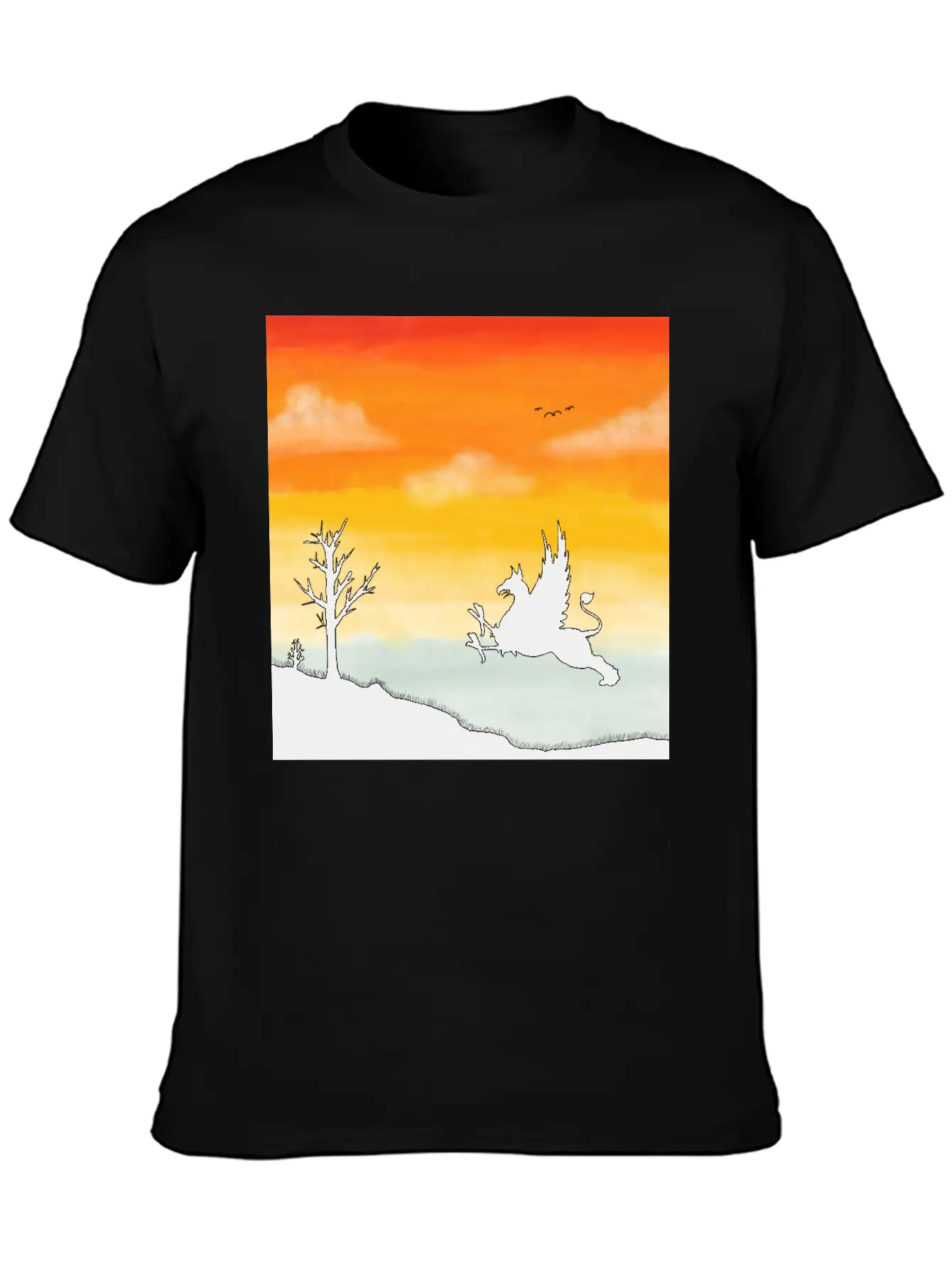 A Griffin In The Desert Sunset Basic Graphic T-Shirt – Daily Comfort In Soft Cotton