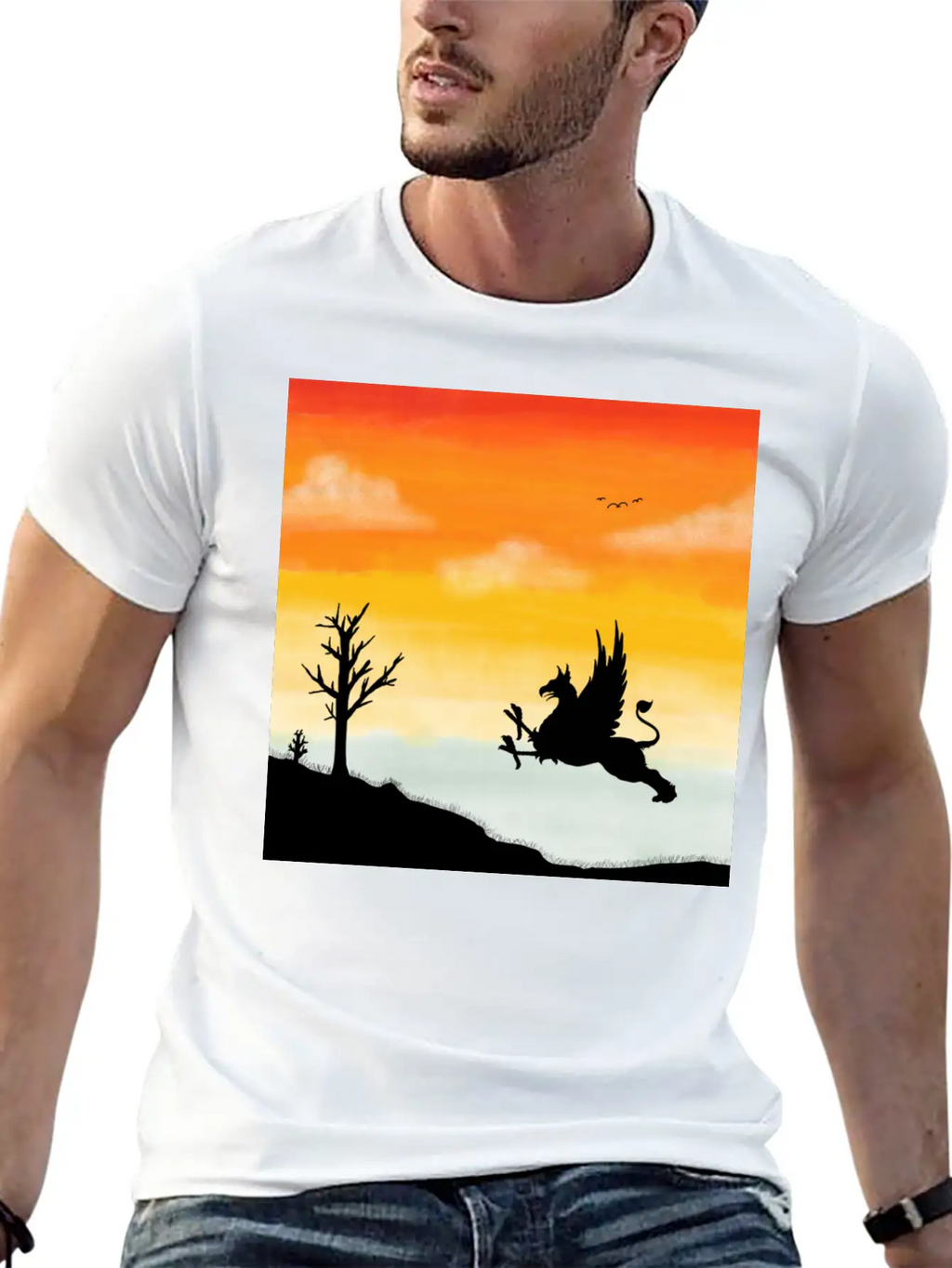 A Griffin In The Desert Sunset Basic Graphic T-Shirt – Daily Comfort In Soft Cotton