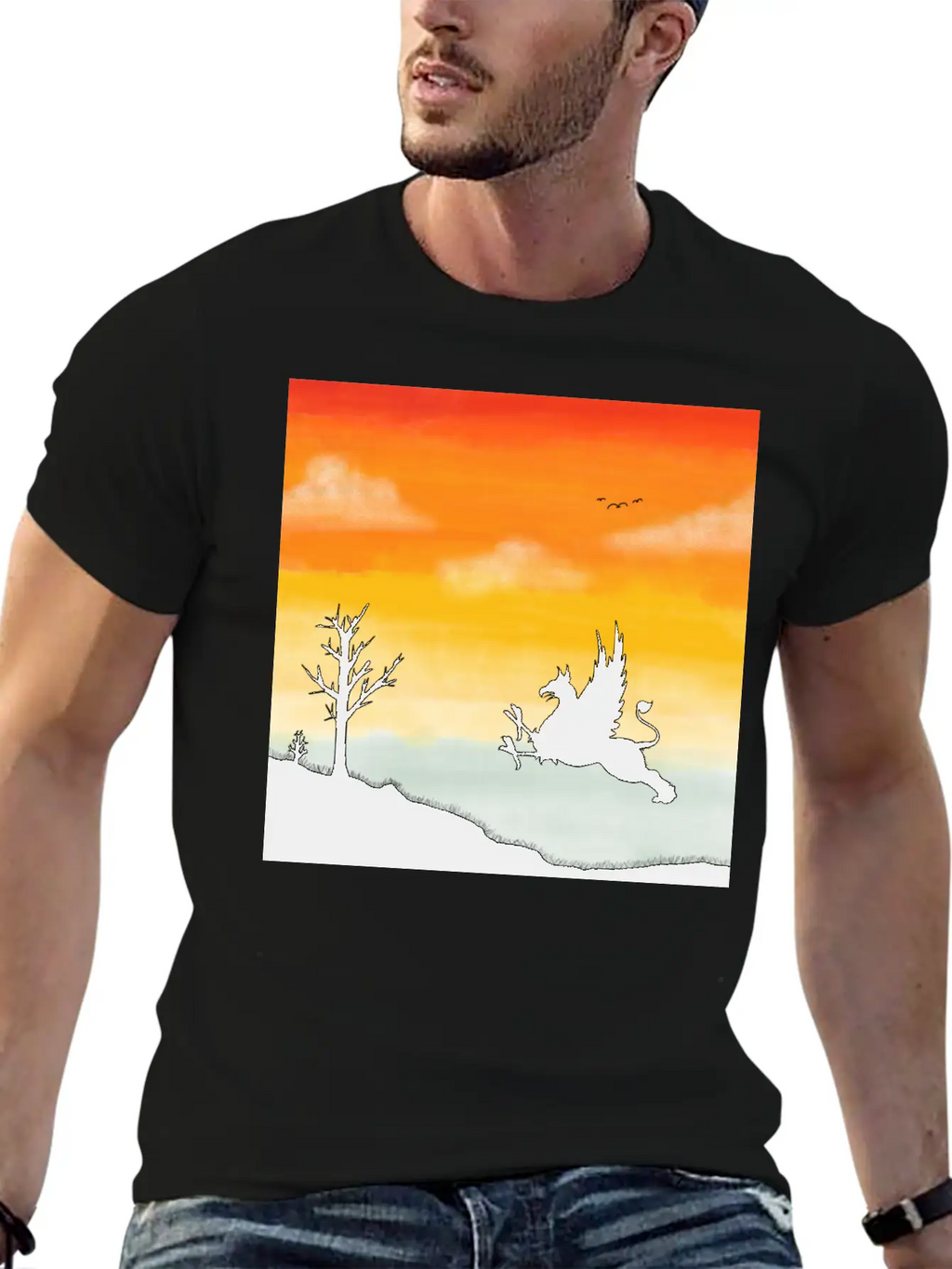 A Griffin In The Desert Sunset Basic Graphic T-Shirt – Daily Comfort In Soft Cotton