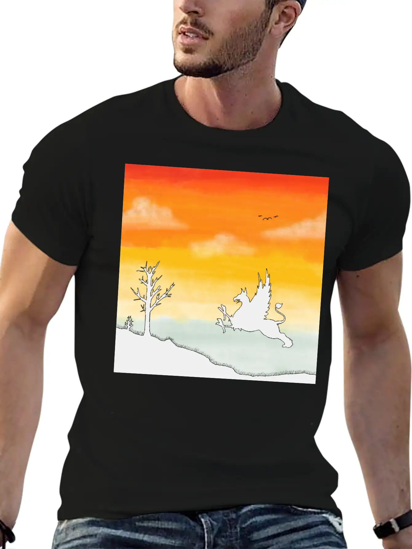A Griffin In The Desert Sunset Basic Graphic T-Shirt – Daily Comfort In Soft Cotton