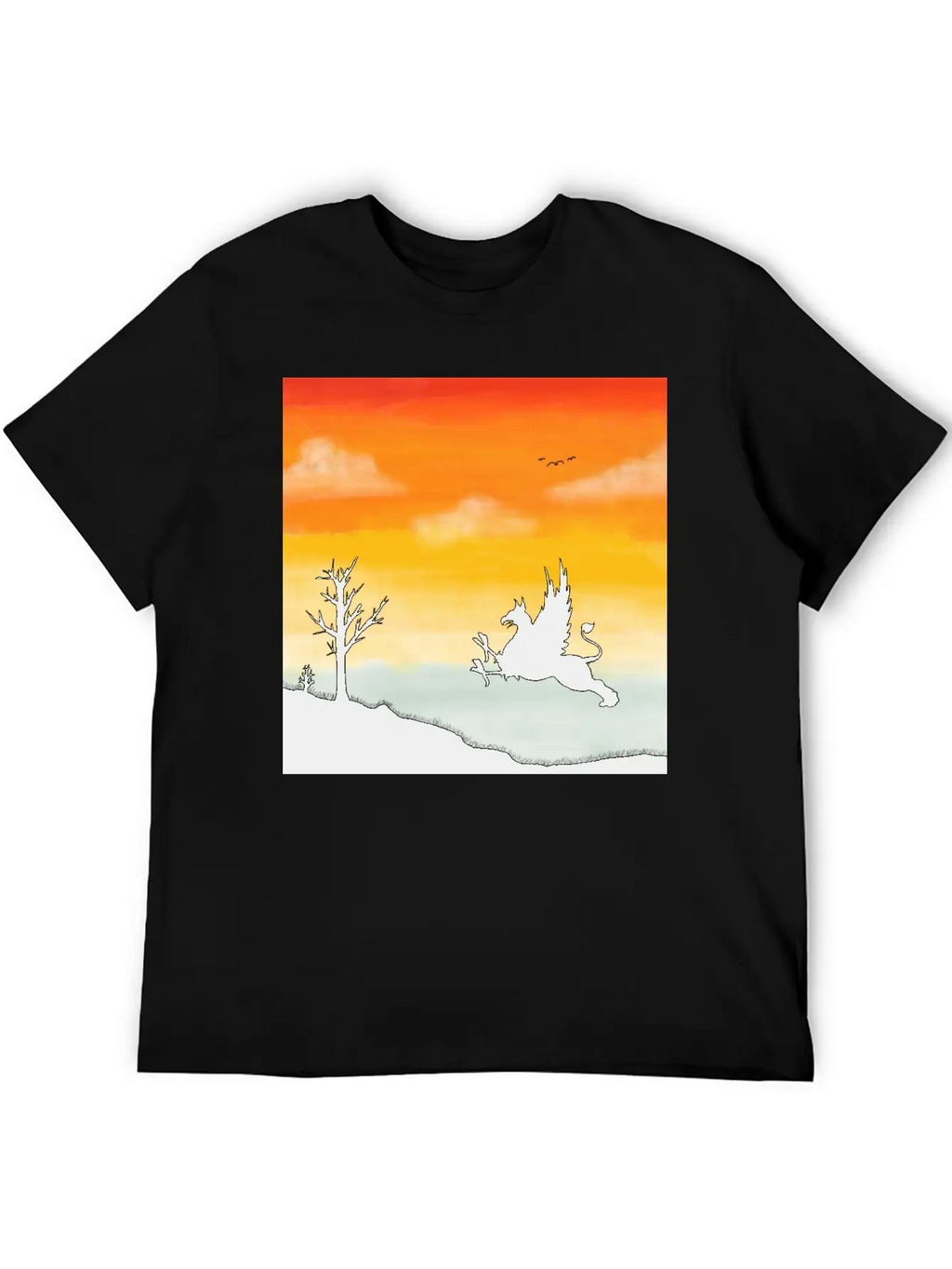 A Griffin In The Desert Sunset Basic Graphic T-Shirt – Daily Comfort In Soft Cotton