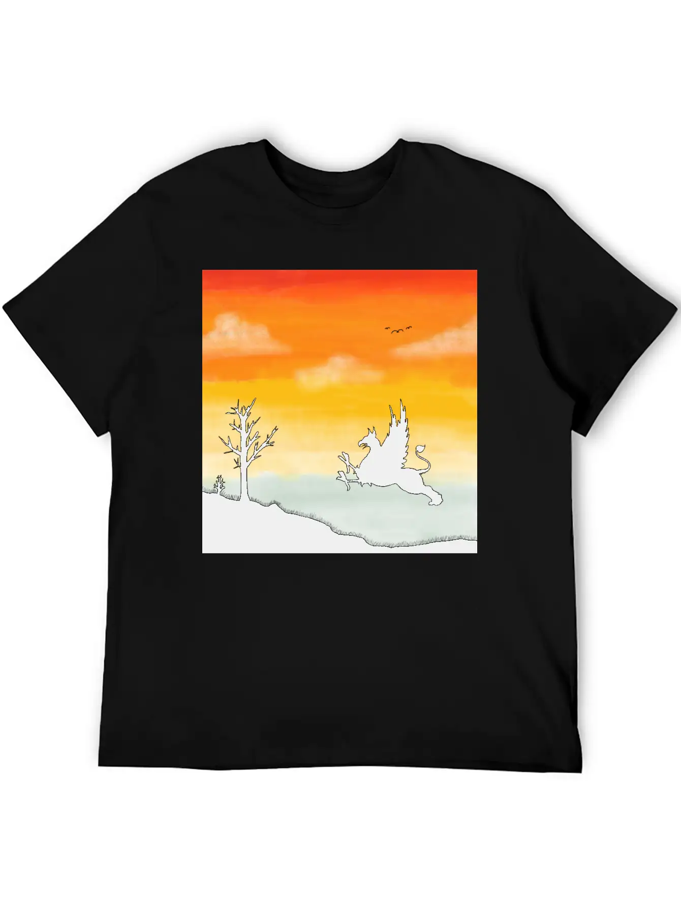 A Griffin In The Desert Sunset Basic Graphic T-Shirt – Daily Comfort In Soft Cotton