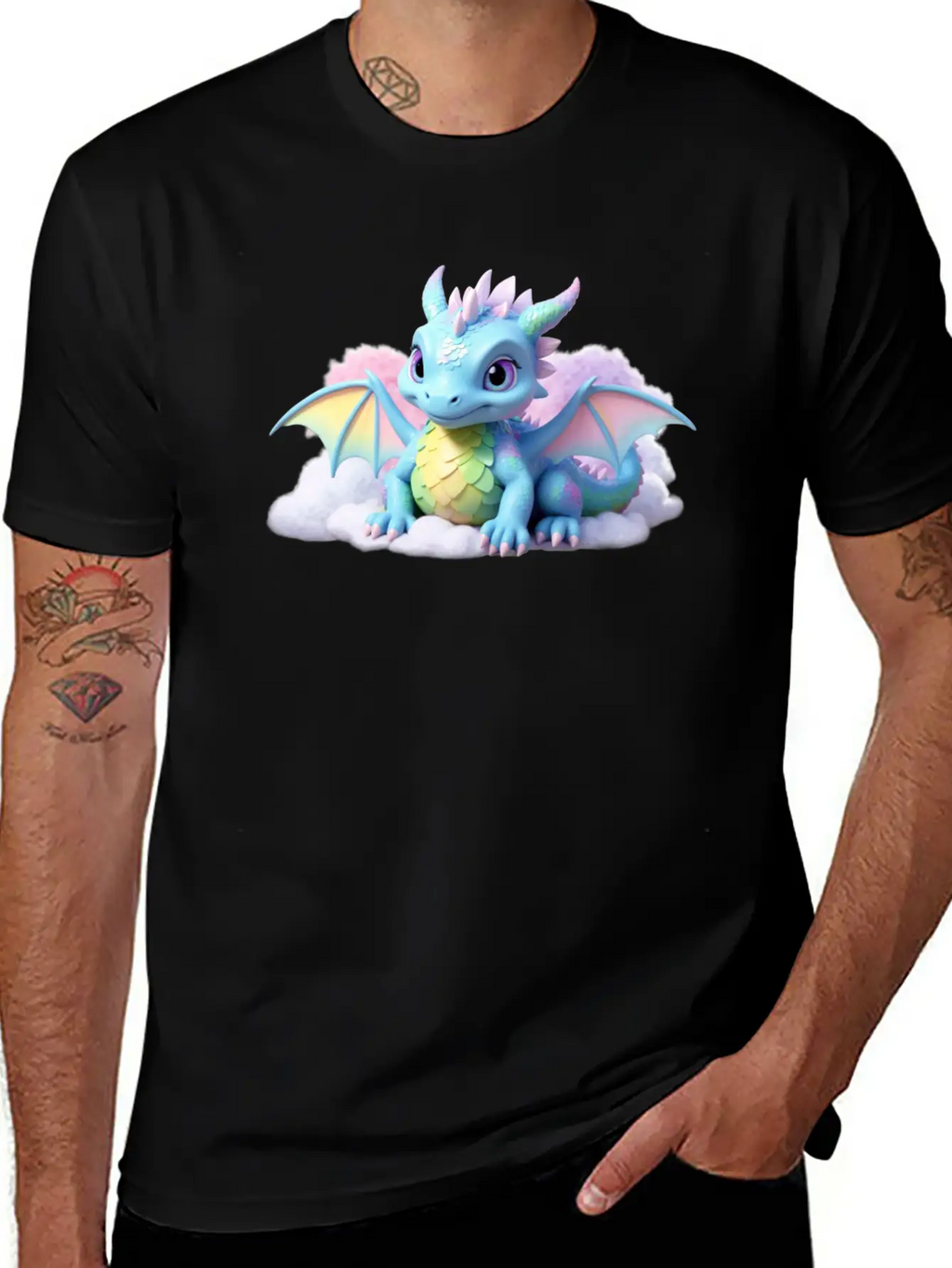 A Pastel Colored Baby Dragon On A Cloud Stylish Everyday T-Shirt – Unisex Basic Cotton Tee