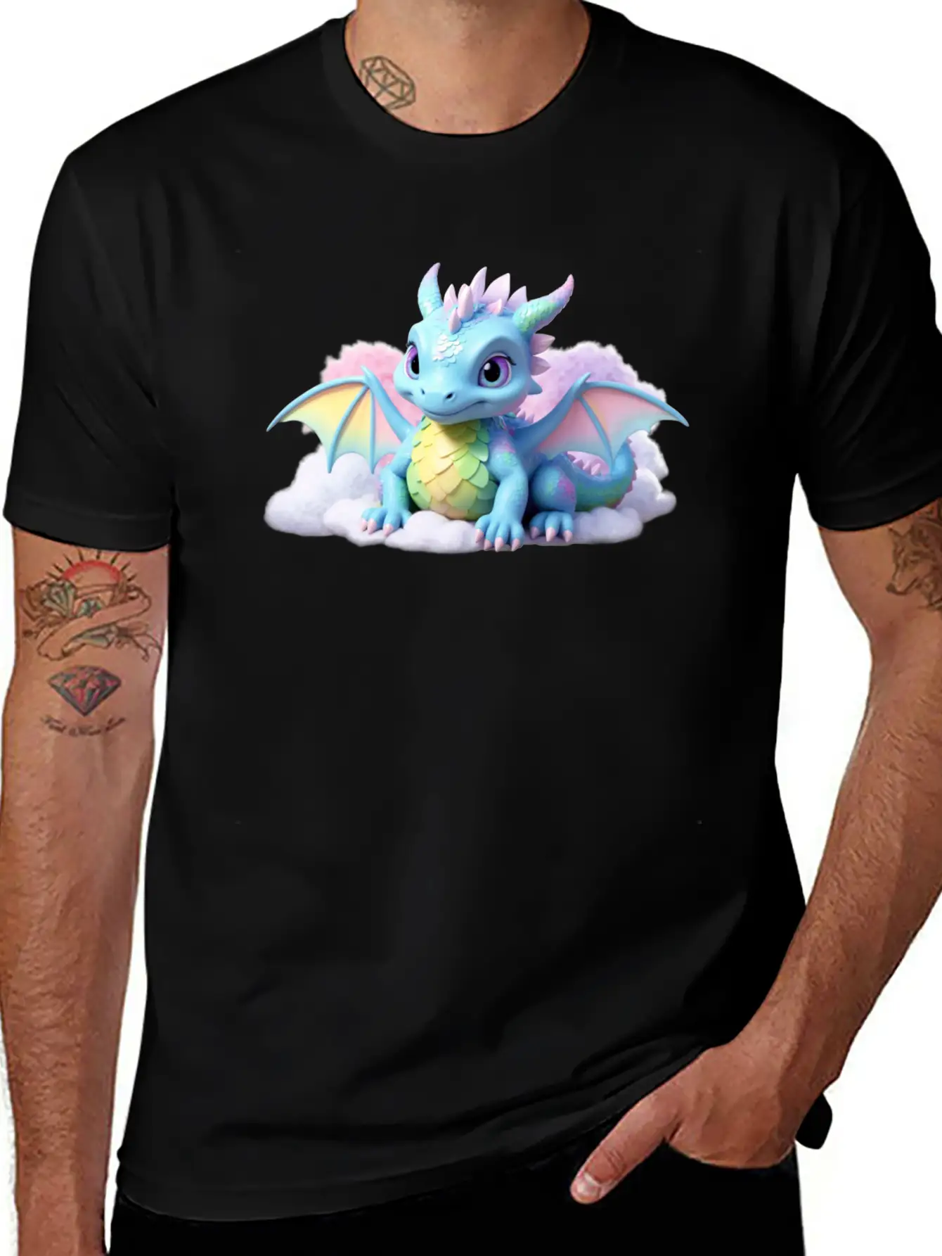 A Pastel Colored Baby Dragon On A Cloud Stylish Everyday T-Shirt – Unisex Basic Cotton Tee